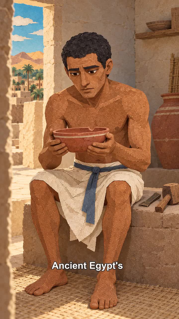 Paper-cut Egyptian worker holding an empty bowl