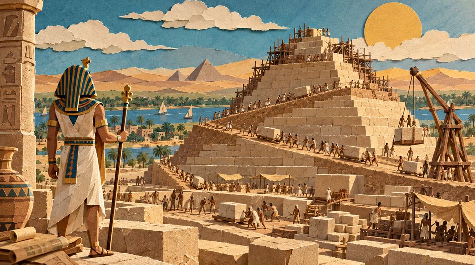 Giza, the Great Pyramid under construction