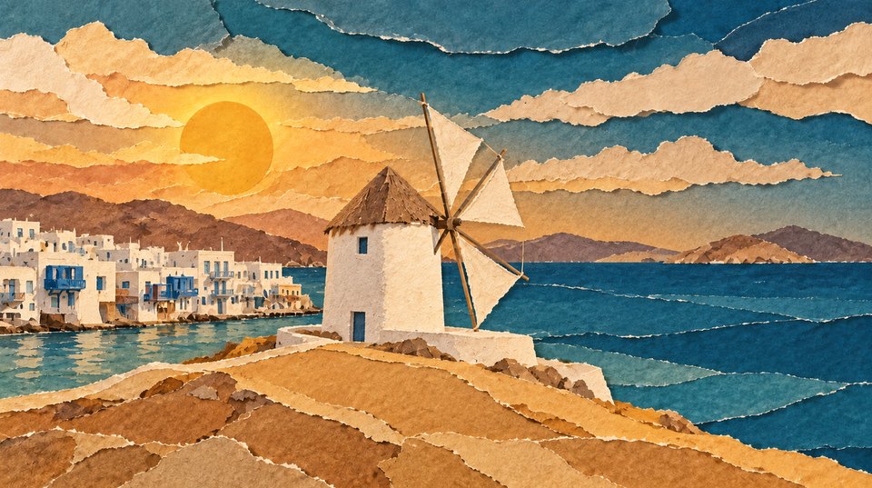 Mykonos, the windmill in the late afternoon
