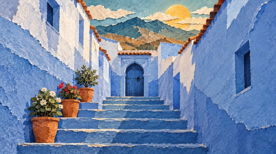 Chefchaouen, the blue stair street in the morning