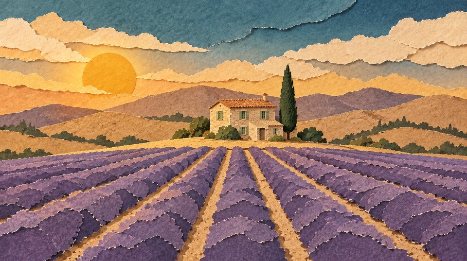 Provence, lavender rows to one farmhouse