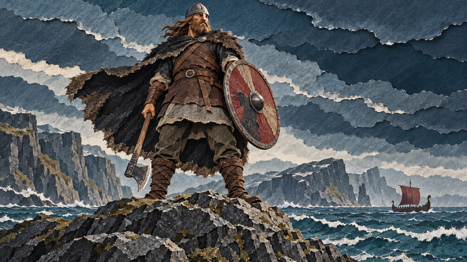 Viking chief on a stormy coast