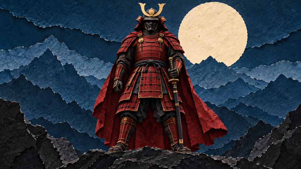Samurai under a full moon